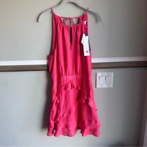 Parker Pixie Ruffle A-line Silk Blend Dress, Calypso Coral Pink​